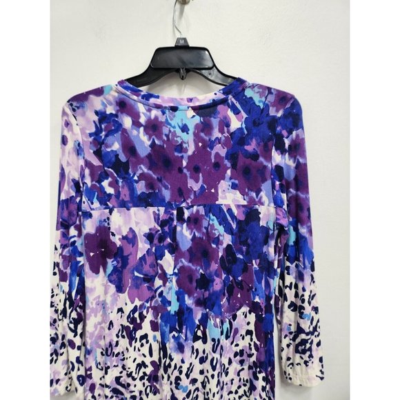 LOGO Lori Goldstein Womens Tunic Top Small Purple White Floral Jersey Sharkbite - Picture 7 of 7